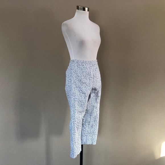 Stretchy Cotton Blue Floral Pedal Pushers Small Side Zipper SPORT - Picture 6 of 12